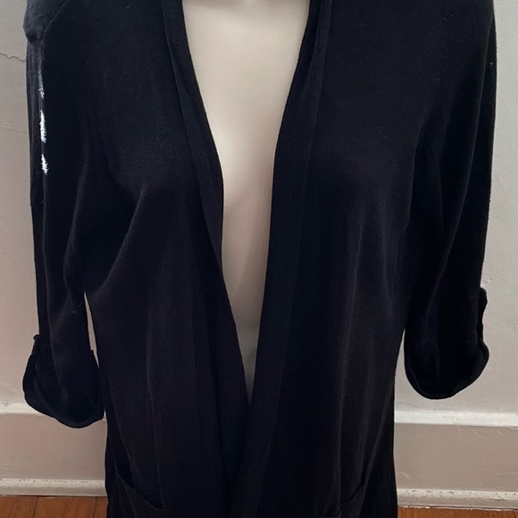 Chico’s black bamboo rayon open front cardigan with pockets, size 1 or M preppy - Picture 5 of 14